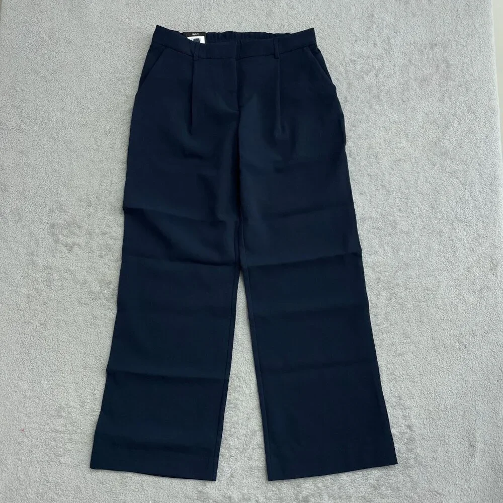 DKNY Womens Navy Blue Wide-Leg Trousers Size 8  L1146 - Picture 3 of 11